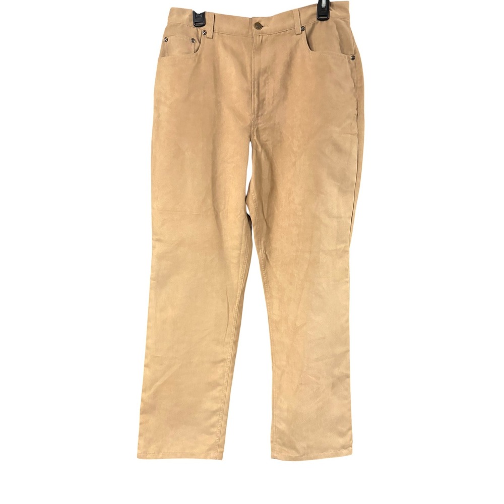 Fashion Bug Tan Faux Suede Straight Leg Pants Womens 14 High Rise Camel 7566